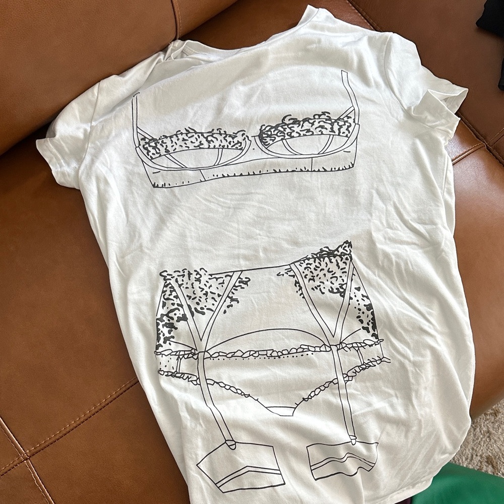 White Graphic T-Shirt with Lingerie Print